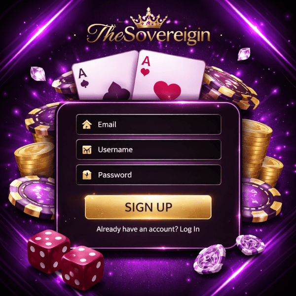 TheSovereign member login interface for an online casino featuring pokies live entertainment and wallet tools